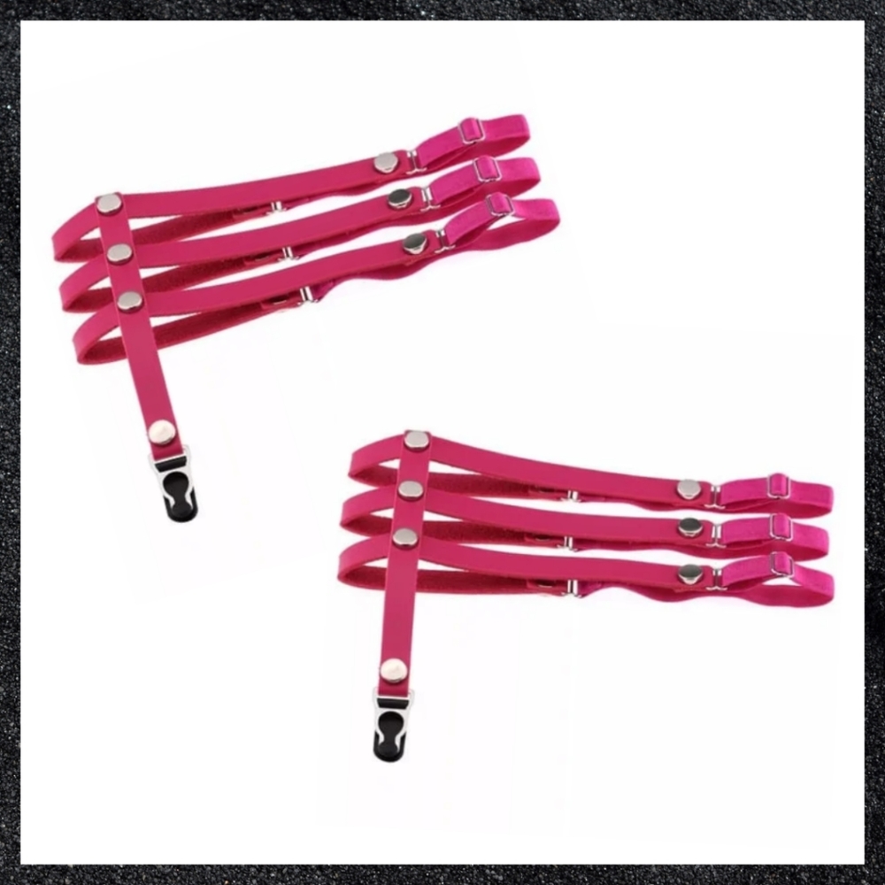 Dark Pink Triple Strap Studded Leather Leg Thigh Garter Harness Pair Set